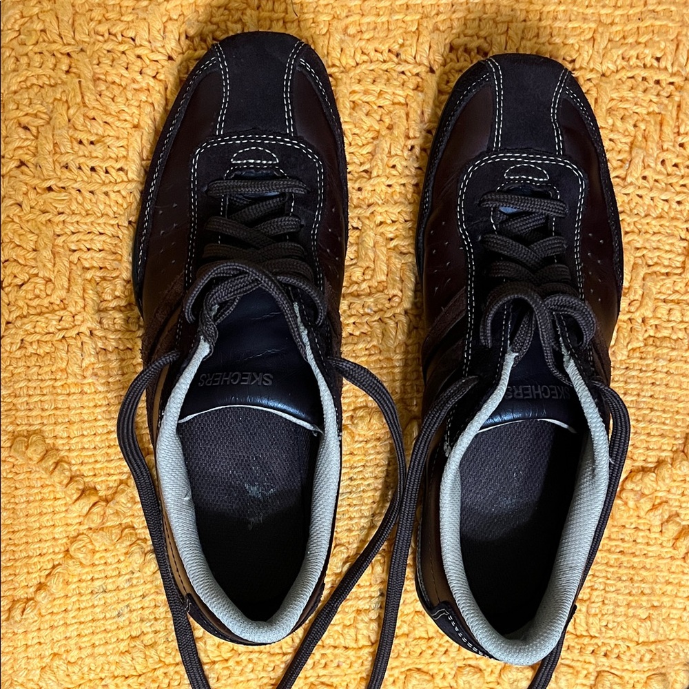 Skechers, Dark Brown Lace-Up Casual Sneakers.